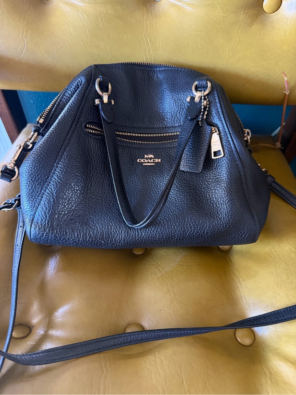 Coach Black Pebbled Leather Dome Satchel with Gold Hardware